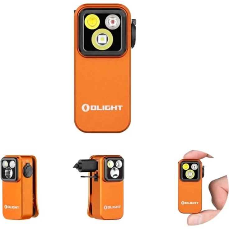 OLIGHT Oclip Pro Mini LED Taschenlampe, 500 Lumen, USB-C wiederaufladbar, IPX6, Flutlicht, fokussiertes Licht, Rotlicht, orange – Bild 1