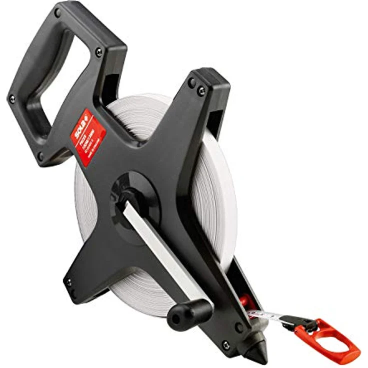 Sola PACER PR Maßband 100m/13mm, Stahlband weiß lackiert mit mm Skala, Genauigkeitsklasse II, Multifunktions-Endhaken, ergonomischer Griff – Bild 1