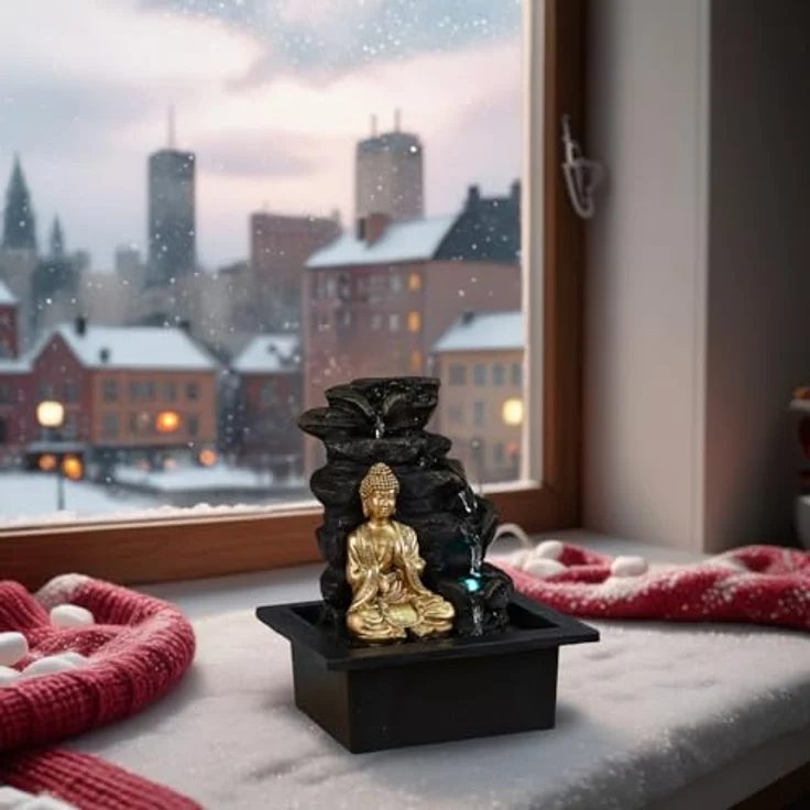 Zen'Light Shira Zimmerbrunnen mit Pumpe und LED-Beleuchtung, Kunstharz, Einheitsgröße – Bild 7