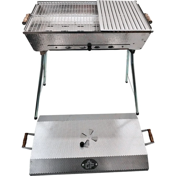 Grillpeter Holzkohlegrill Schaschlikgrill Astana Deluxe Mangal rostfreiem Edelstahl 1,5mm, mit BBQ Deckel und Seitenablage, Silber – Bild 1