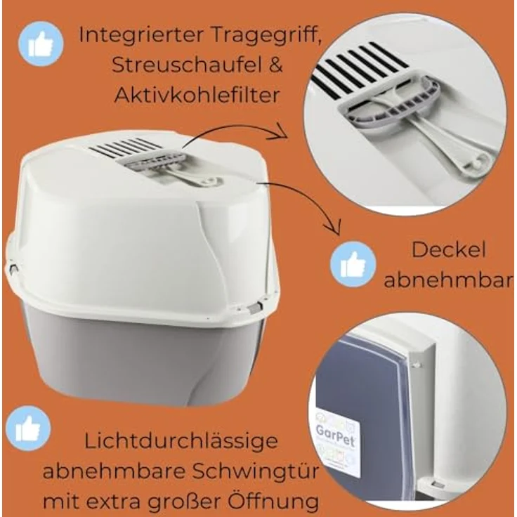 2X Große Eck Katzentoilette Katzenklo Ecke mit Deckel geschlossen XXL Ecktoilette Katzen Haubentoilette Filter Schaufel Doppelpack Sparpaket – Bild 3