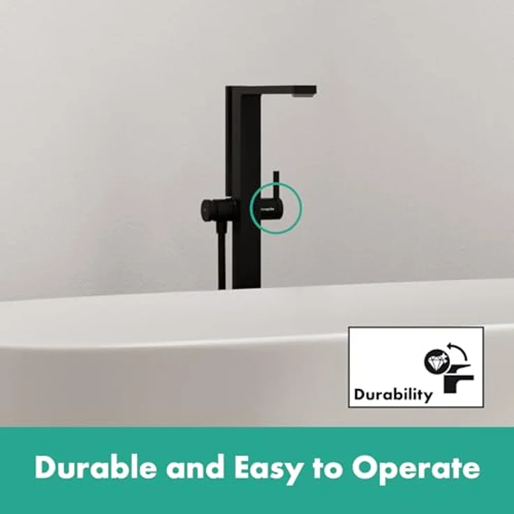 Hansgrohe Tecturis E Einhebel-Wannenmischer, bodenstehend mit Wasserfall-Auslauf, inkl. Handbrause und Zubehör, 264 mm Ausladung – Bild 4
