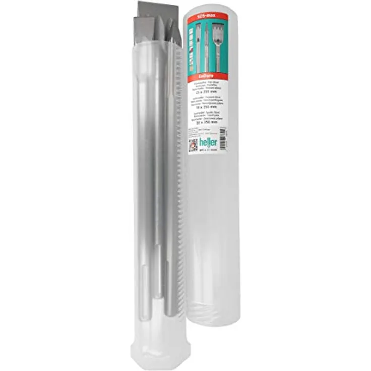 Heller Tools 1218 Enduro Meißel, SDS-plus, Spitz-/Flach-/Spatmeißel 350 mm, Set 3-tlg., Kunststoff-Röhre, beton, stein