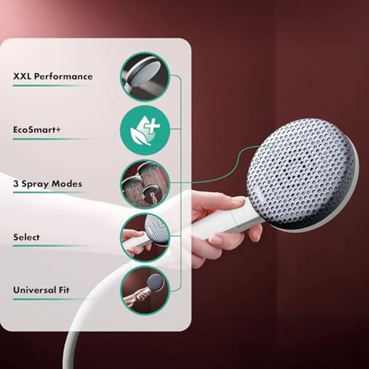 hansgrohe Raindance Alive Select S, Runde Handdouche mit 3 Strahlarten, Anti-Kalk-Funktion, EcoSmart+ Technologie, matt Weiss mit grafiter Strahlplatte – Bild 2