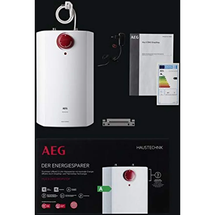 AEG HUZ 5 DropStop, druckloser Kleinspeicher Untertischboiler 5 Liter, stufenlose Temperatureinstellung 35-85 °C, 2 kW, Energiesparklasse A, mit ThermoStop und DropStop-Technologie – Bild 3