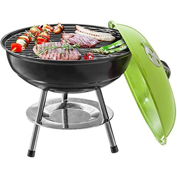 Micro BBQ Kugelgrill kompakter Reise Holzkohle-Grill Tischgrill Edelstahl emailliert 38cm - Grün – Bild 2