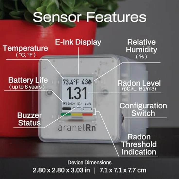 Aranet Radon PLUS HOME Sensor, Bluetooth, Thermometer & Hygrometer, Echtzeitmessung, Weiss – Bild 4