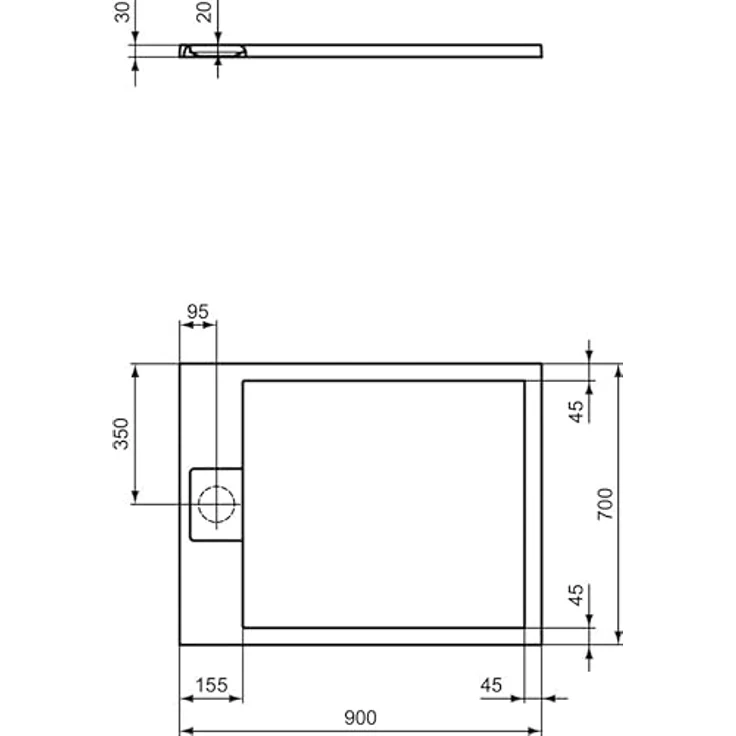 Ideal Standard, Duschwanne, Ultra Flat S i.life Rechteck-Brausewanne, 900x700x30mm, T5237 in Carraraweiß – Bild 2