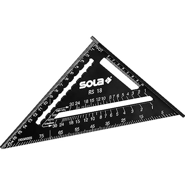 SOLA - RS 18-5in1 Zimmermannswinkel - Anschlagwinkel 18 cm - robuster Schreinerwinkel aus Aluminium mit metrischer Skala - Multifunktionswinkel: Lineal, Anschlagwinkel, Gehrungswinkel, Winkelmesser