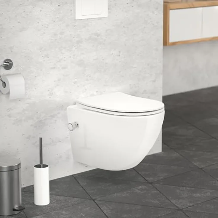 LuxeBath Wand-WC (Weiß) mit Bidet-Funktion, Softclose-Mechanismus und kraftvoller Tornadospülung, spülrandloses Design