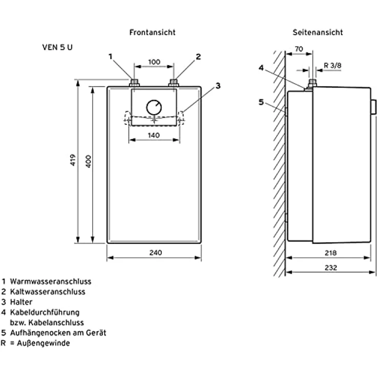 Vaillant Untertisch-Elektrospeicher eloSTOR plus VEN5/7UARM, 5 Liter mit Temperier-Armatur und energiesparender ECO-Funktion – Bild 5