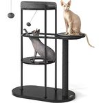 Feandrea Kratzbaum modern, Katzenbaum mit Metallrohre, Kissen und Plattform, Sisalstamm, Katzenspielball, 80 x 43 x 111 cm, klassikschwarz