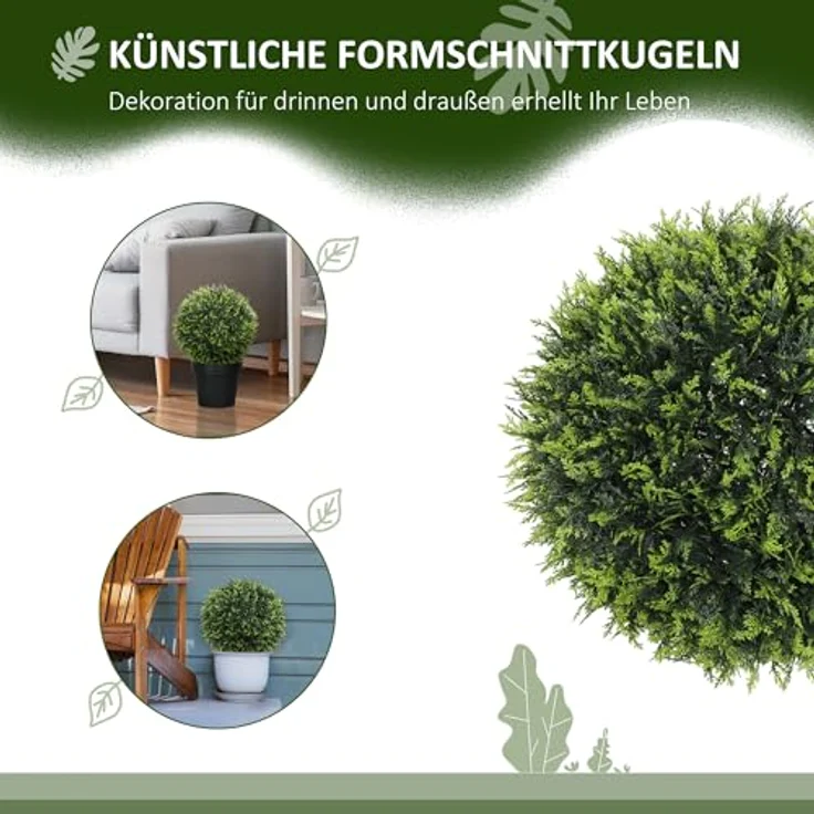 HOMCOM 2er-Set Künstliche Zeder, 45 cm pflegeleichte Kunstpflanze für Innen- und Außenbereich, grün – Bild 4