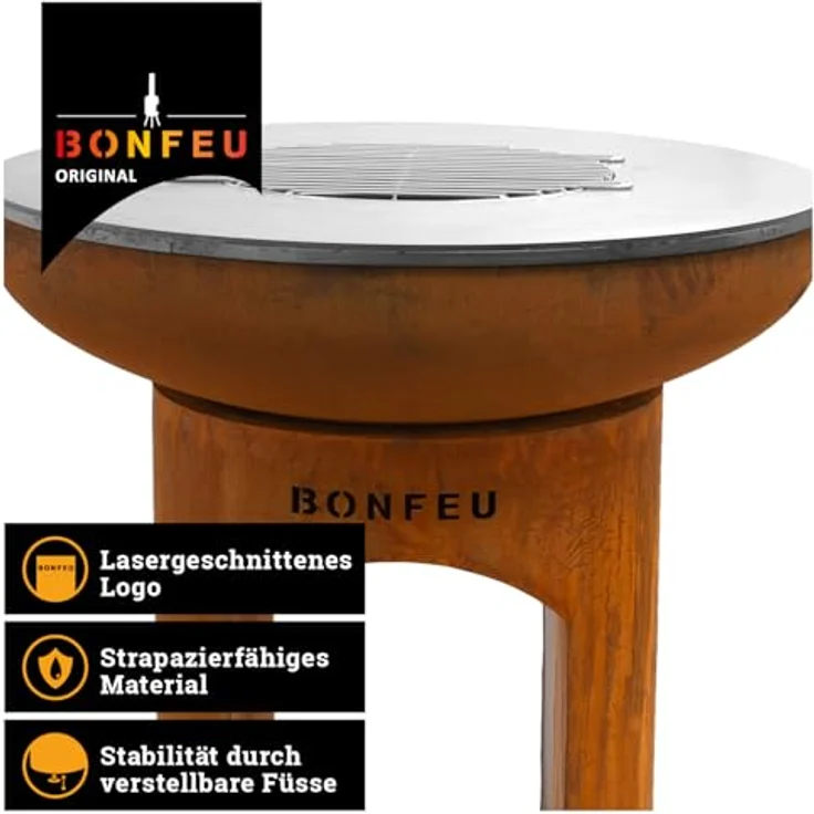 BonFeu BonBiza Feuerkorb & Feuerschale Ø80 cm aus Cortenstahl mit Grillrost & Plancha für Outdoor-Kochen und BBQ – Bild 3