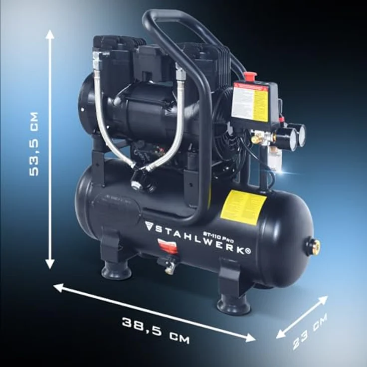 STAHLWERK Kompressor 10 l, ölfrei, leise, 8 bar, 1,97 PS, 250 l/min Druckluftkompressor mit Brushless-Motor – Bild 7
