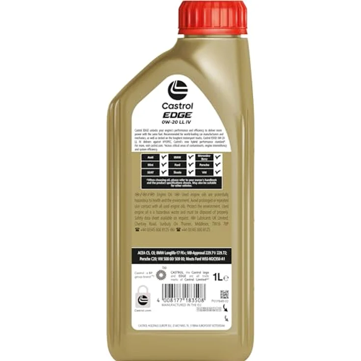 Castrol Motorenöl 'Edge 0W-20 LL IV', 1 l, Hochleistungs-Schmierstoff für moderne Motoren, Kraftstoffeinsparung, Freigaben von BMW, Mercedes-Benz, Porsche und VW – Bild 2