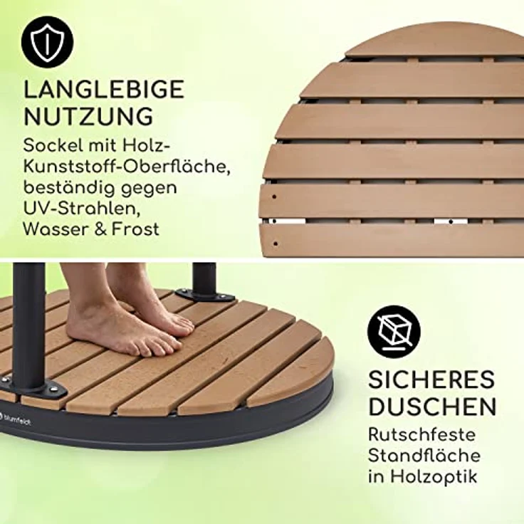 blumfeldt Gartendusche Sumatra Falls Round, Bodendusche für Außen mit rutschfester WPC-Bodenplatte, ohne Stromanschluss, 225 cm Höhe – Bild 3