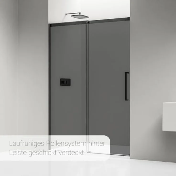 NEXTREND Nischendusche DX906 FLEX, Schiebetür mit Soft-Close, 8 mm nano graues Glas, schwarze matt Profile, Breite wählbar (1200 mm) – Bild 3