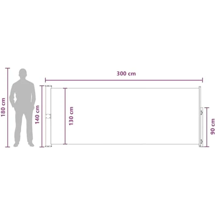 vidaXL Einziehbare Seitenmarkise, 300 cm Breite, 100 % Polyester, UV-beständig, verstellbarer Sichtschutz für Terrasse und Garten – Bild 3