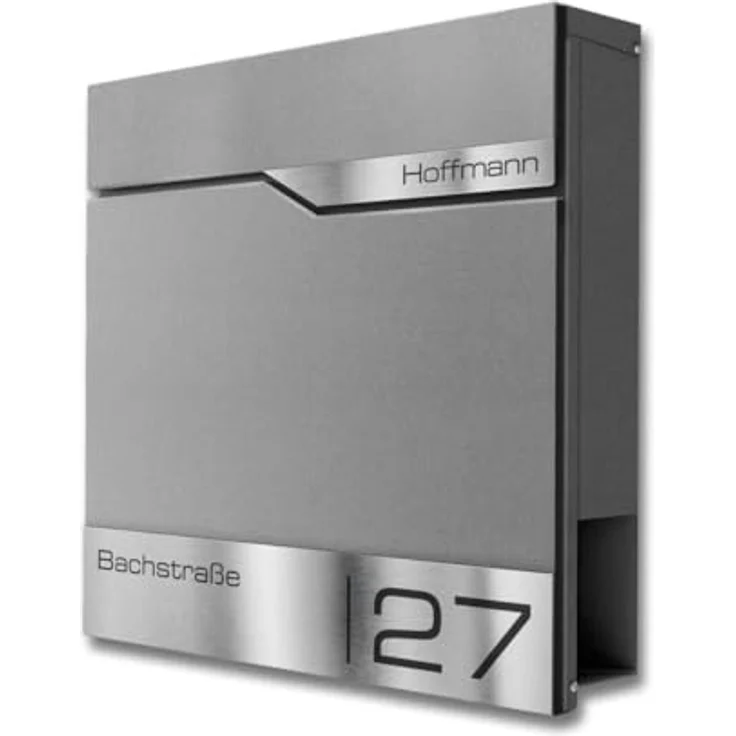 Metzler® Wandbriefkasten Graualuminium mit Zeitungsfach, personalisiert mit Lasergravur, rostfreies Edelstahl-Namensschild & Hausnummer, austauschbare Gravurplatte, 10 Jahre Ersatzteile – Bild 2