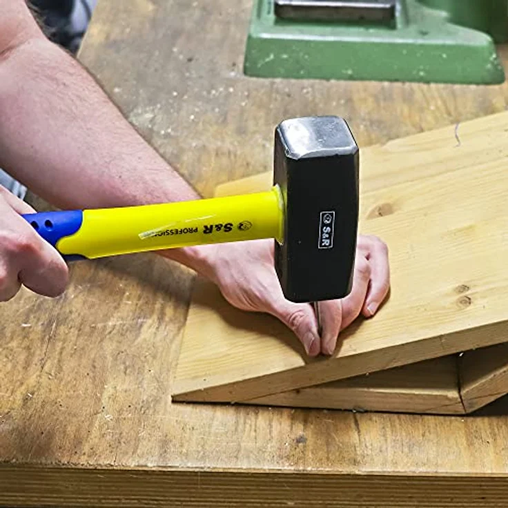 S&R Fäustel 2000 Gramm, Hammer mit gummiertem rutschfestem Fiberglasstiel aus hochwertigem Schmiedestahl C50, schwarz – Bild 4