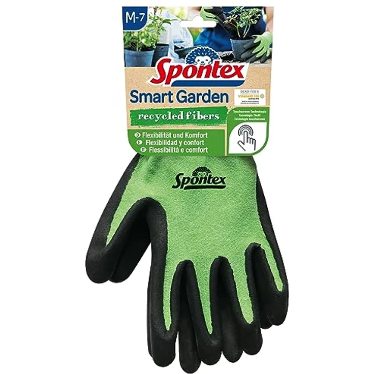 Spontex Smart Garden Gartenhandschuhe, Touchscreen-kompatibel, aus recycelten PET-Flaschen, Nitrilbeschichtung, Größe M, 1 Paar