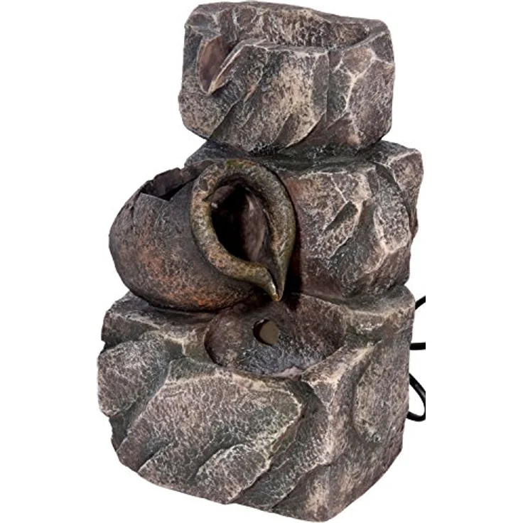 dobar® Design Zimmerbunnen 96400e - Tischbrunnen dreistufig in Steinoptik - Kleiner Springbrunnen - Dekoratives Wasserspiel für Wohnzimmer/Büro/Indoor - Zierbrunnen - 17,2 x 16,2 x 27 cm - Grau – Bild 5