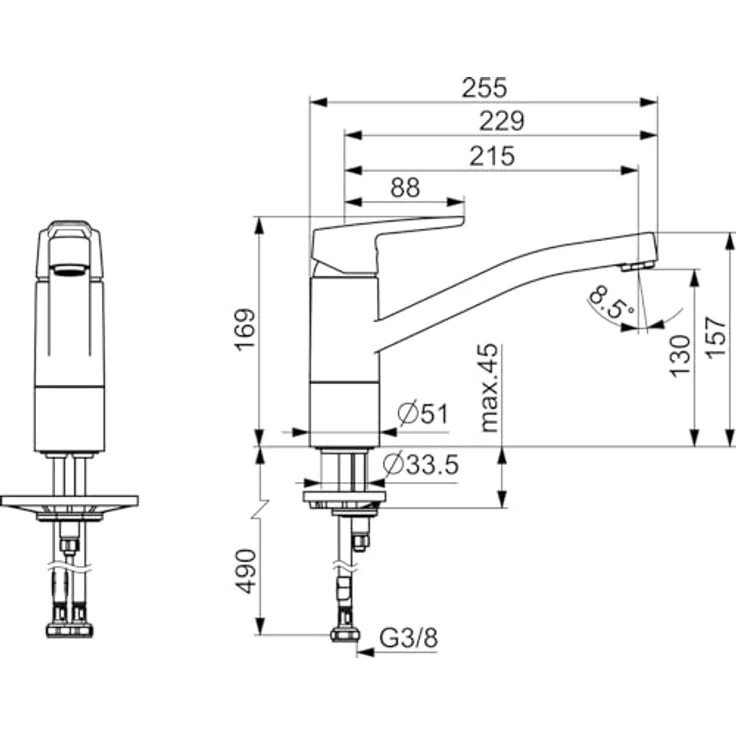 HANSA Hanspolo Spültisch-Einhand-Einlochbatterie, 216 mm Ausladung, 120° schwenkbar, 12 l/min Durchflussmenge – Bild 2