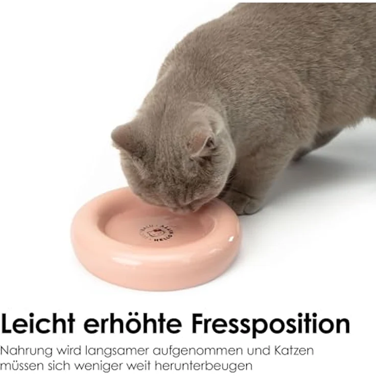 LucyBalu X Hello Kitty Drop Katzennapf aus Porzellan, erhöhter Fressnapf für Katzen, ergonomisch, kippsicher, rosa – Bild 3