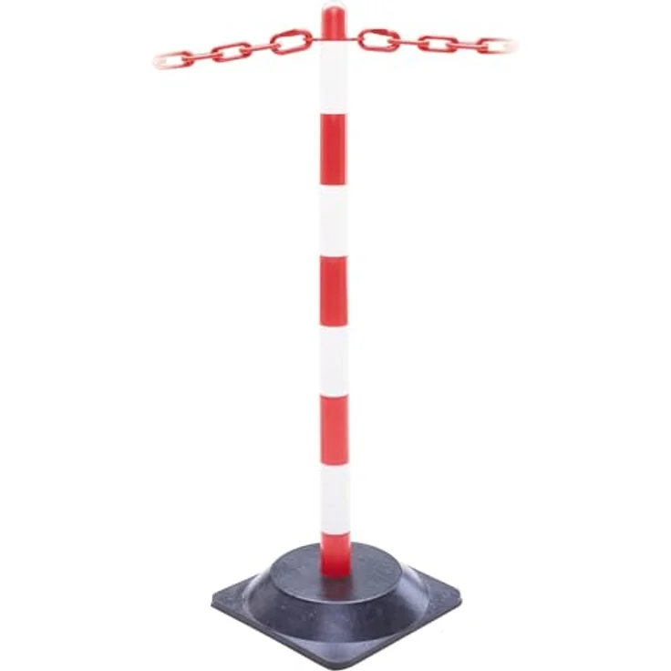 Moravia GmbH GUARDA Leichter Ketten-Warnständer, rot/weiß oder schwarz/gelb, 870 mm hoch, für Innen- und Außeneinsatz, mit verschiedenen Fußplatten – Bild 1