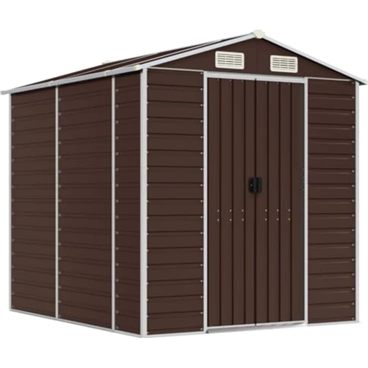 vidaXL Gerätehaus, Gartenhaus mit Schrägdach Griffe, Gartenschuppen Schuppen mit Stauraum, Geräteschuppen Metallschuppen, Braun 191x215x198 cm Verzinkter Stahl – Bild 1