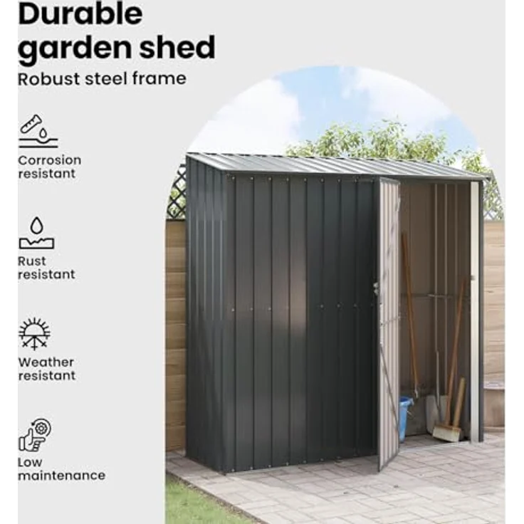 vidaXL Gartenhütte Metall Anthrazit 203,5 x 73 x 200 cm, wetterfester Garten- und Terrassen-Speicher mit viel Stauraum für Werkzeuge, einfach zu montieren – Bild 5