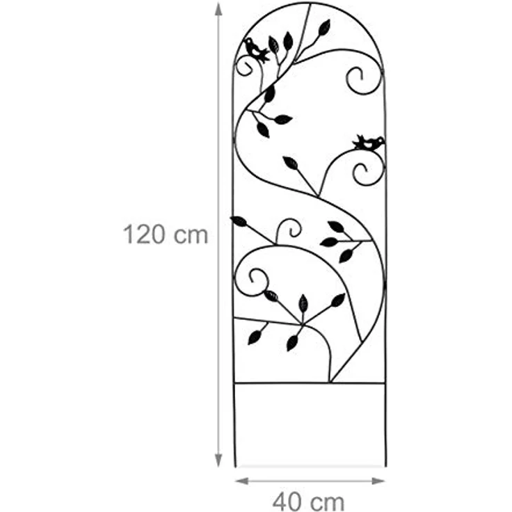 Relaxdays Rankgitter Vogel, Metall, Rankhilfe Garten Deko, Kletterhilfe für Pflanzen, 120 x 40 cm, Rankenmuster, schwarz – Bild 4