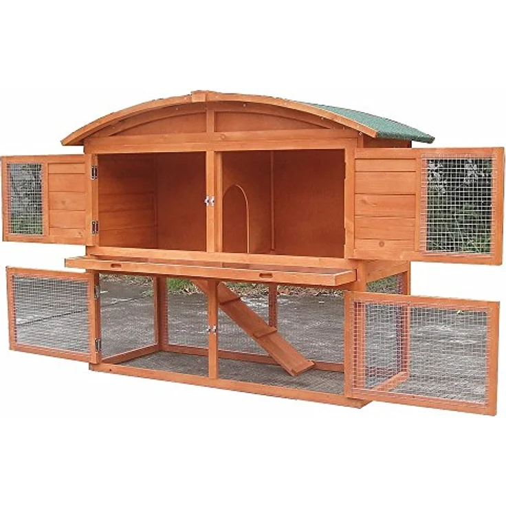 Melko Hasenstall Kleintierhaus mit Freilaufgehege, 120 x 56 x 98 cm, aus Holz, inkl. Rampe und Runddach – Bild 5