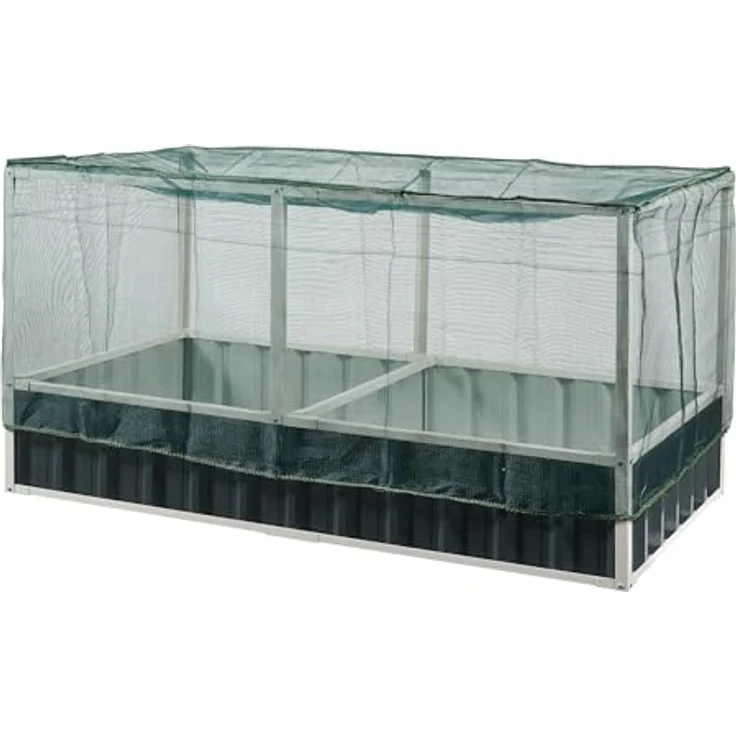 [en.casa] Hochbeet Alblasserdam Anthrazit mit Netz Abdeckung - 174 x 90 x 88 cm, Metall Gartenbeet mit Handschuhe Gewächshaus für Kräuter und Gemüse – Bild 3