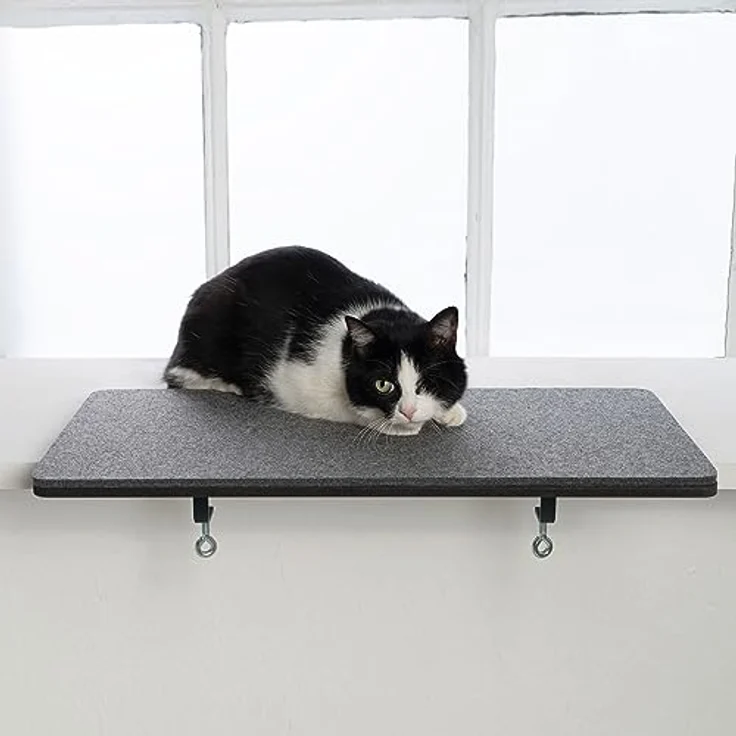 LucyBalu® Fensterbrettauflage für Katzen aus Wollfilz, Katzenliegeplatz für Fensterbank in Anthrazit, rutschfest und pflegeleicht – Bild 3