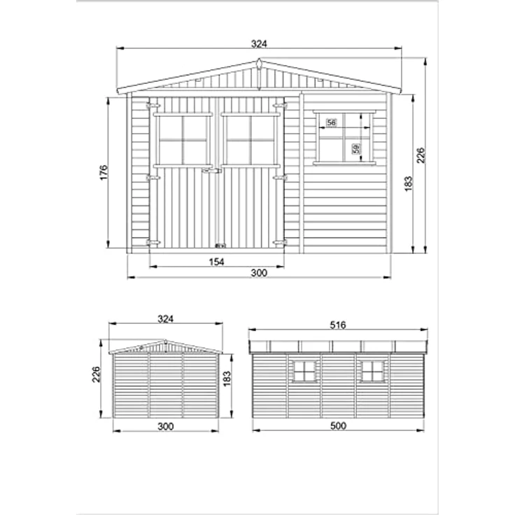 Holz Gartenschuppen - Abstellkammer mit Fenstern - H226x516x324 cm/15 m² Naturholz-Shiplap-Schuppen - Gartenwerkstatt - Fahrrad- Geräteschuppen TIMBELA M337 – Bild 4