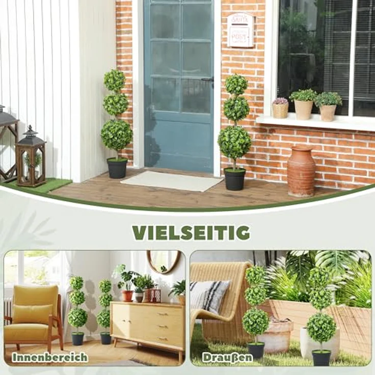 HOMCOM 2er Set Künstlicher Buchsbaum, 100 cm hohe Kunstpflanze mit UV-Schutz, Pflegefrei, ideal für Wohnzimmer, Schlafzimmer und Garten – Bild 4
