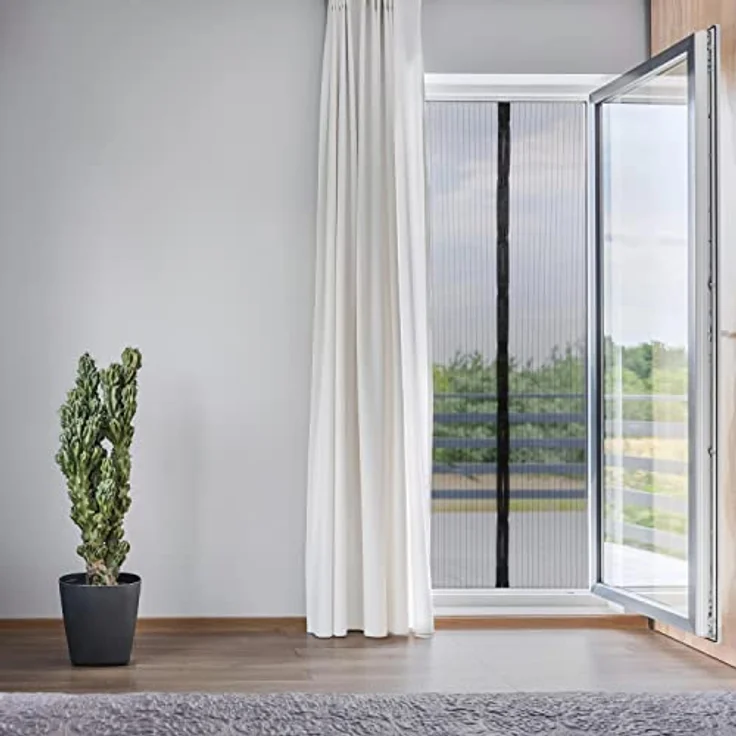 GARDINIA Insektenschutz für Balkontür und Terrassentür, Wetterfest und UV-beständig, Schnell und einfach montierbar mit selbstklebendem Klettband, Fliegengitter mit Magnet, 110 x 220 cm, Schwarz – Bild 5