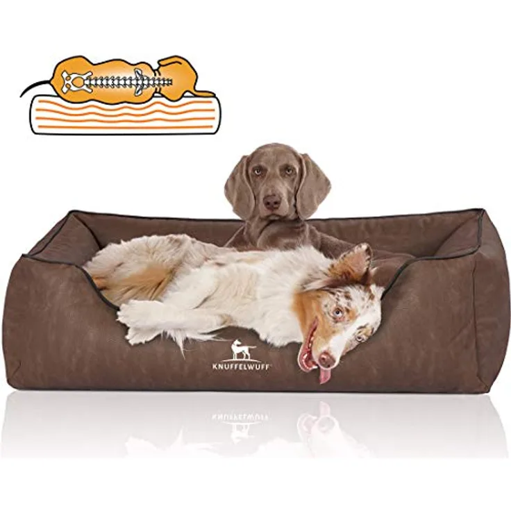 Knuffelwuff Orthopädisches Hundebett Rockland aus Kunstleder XXL 120 x 85cm Braun