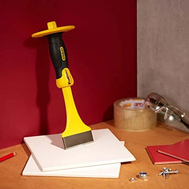 Stanley FatMax Fliesenmeißel 4-18-331 – Handlicher, starker Meißel aus Chrom-Vanadium-Stahl mit Handschutz zum Schneiden, Stemmen & Entfernen von Bodenbelägen – Klingenbreite: 75mm, Gelb – Bild 4
