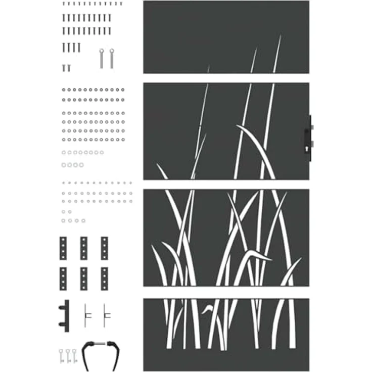 vidaXL Gartentor Schwarz, 105 x 175 cm, Pulverbeschichteter Stahl, Moderne Laserschneide-Design, Rostbeständig, Einfache Montage – Bild 8