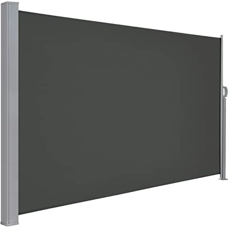 LARMNEE Seitenmarkise Dunkelgrau, ausziehbar 180 x 400 cm, rostbeständig, Wind- und Sonnenschutz, blickdicht, für Balkon, Terrasse und Garten – Bild 1
