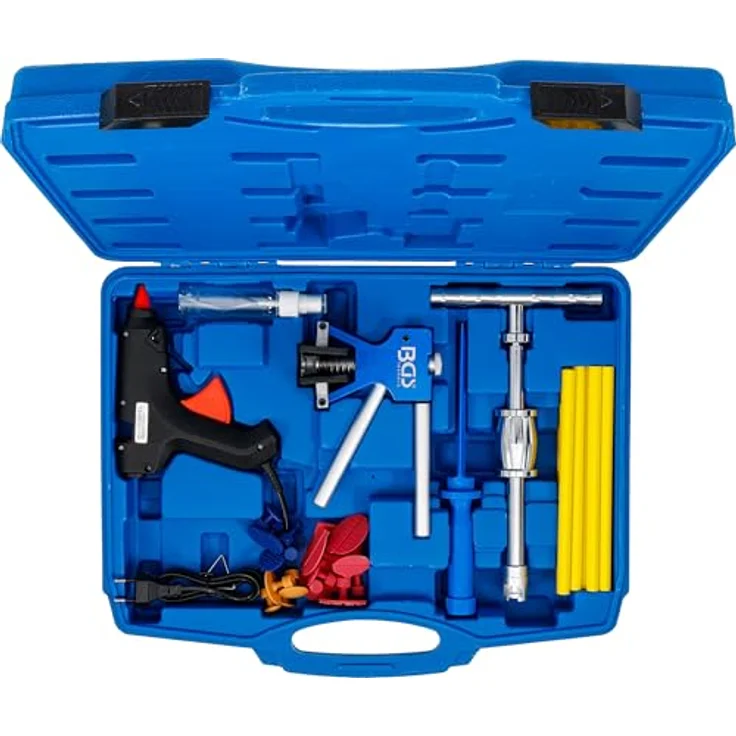 BGS 865 Profi-Ausbeul-Werkzeug-Satz, 9 Ausbeul-Pads für Dellenreparatur, inkl. Heißklebepistole und Gleithammer – Bild 4