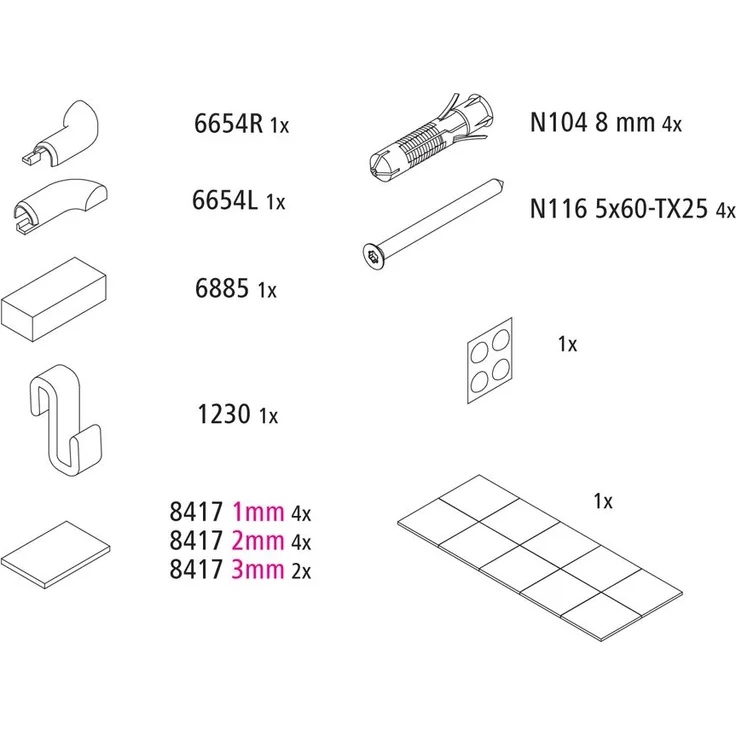 Kermi EBLI030 Set Montagekleinteile, silber hochglanz, für Badewannen & Duschen
