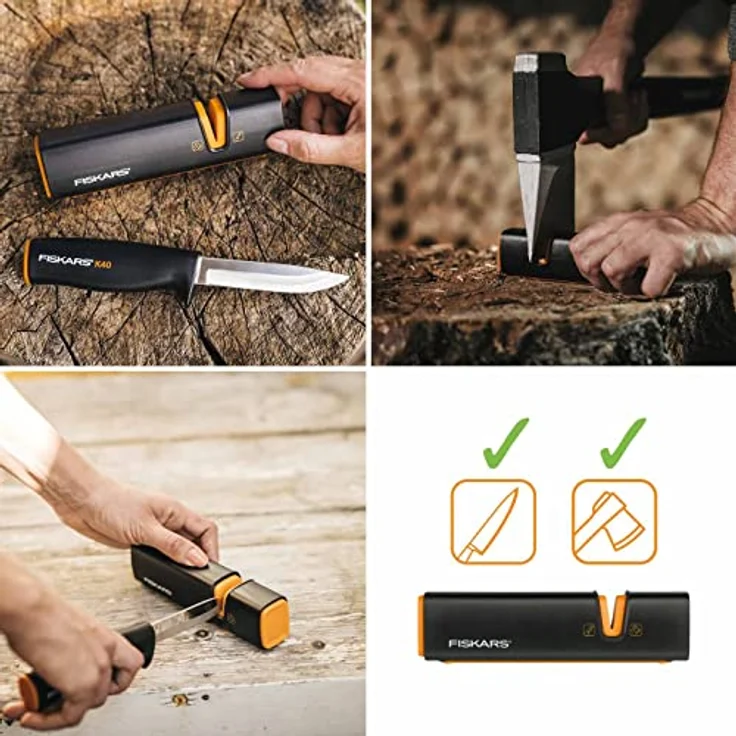 Fiskars Set Universalaxt X7-XS, Mit Axt- und Messerschärfer, Länge: 35,5 cm, Schwarz-Orange, 1020183 (Limitierte Auflage) – Bild 4