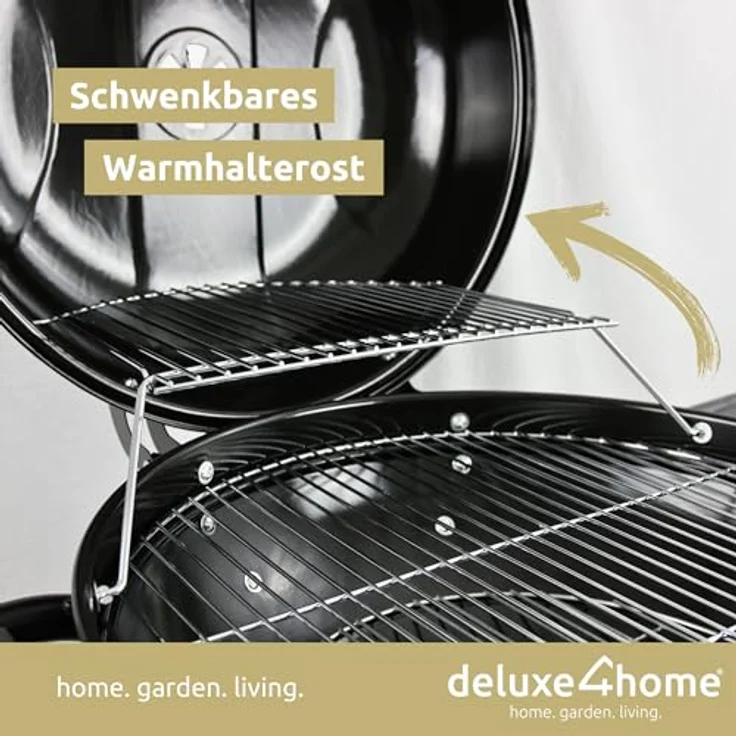 deluxe4home® Kugelgrill Ø55 cm mit Ablagefläche I Rollbarer Grillwagen mit Deckel I BBQ Holzkohlegrill, Grill rund für Holzkohle Barbecue Grill, schwarz – Bild 5