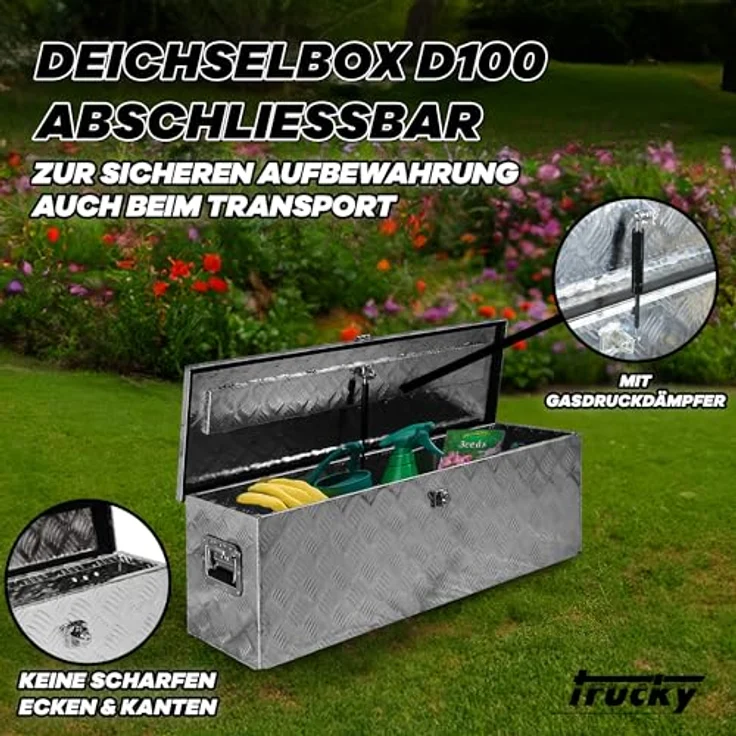 Trucky Truckbox D100, Aluminium Deichselbox mit Schloss und Schlüssel, stabil und wasserdicht, 99 x 33 x 32 cm – Bild 2