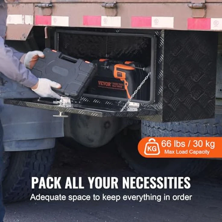 VEVOR Truckbox Werkzeugbox, Unterboden-Anhängerbox 760 x 355 x 405 mm, abschließbar, Aluminiumlegierung, 30 kg belastbar, Schwarz – Bild 3