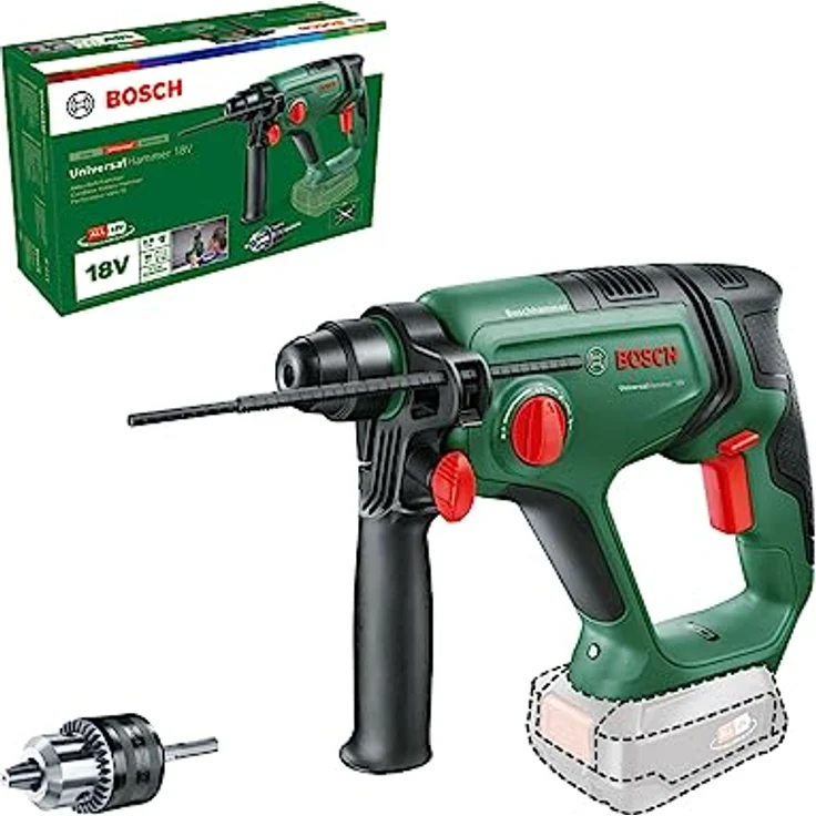 Bosch Akku-Bohrhammer UniversalHammer 18V (ohne Akku; 18 Volt System; mit Rundschaftadapter; zum Bohren, Hammerbohren, Meißeln und Schrauben; im Karton) – Bild 1